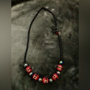 CLEARANCE-
Elegant Black and Red Beaded Xmas Necklace- handmade